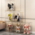 boîtes rangement transparentes grandes capacités poignées divers objets figurines collections livres minimalistes