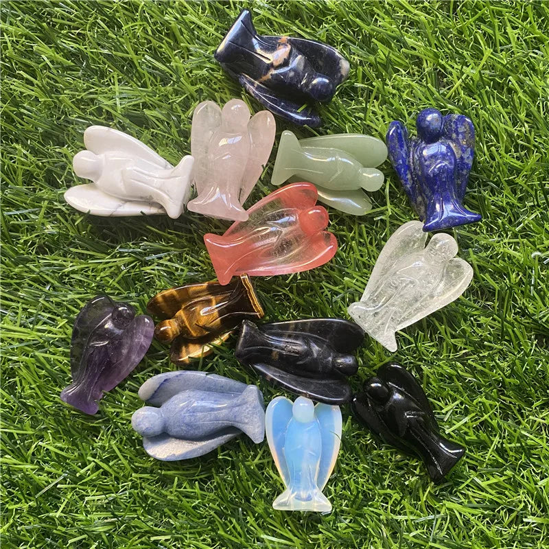 décoration maison statue ange gardien cristal naturel quartz rose améthyste opale jade ornement étagère