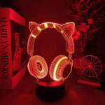 lampe led 3d casque audio oreilles chat veilleuse chambre enfant décoration lumineuse
