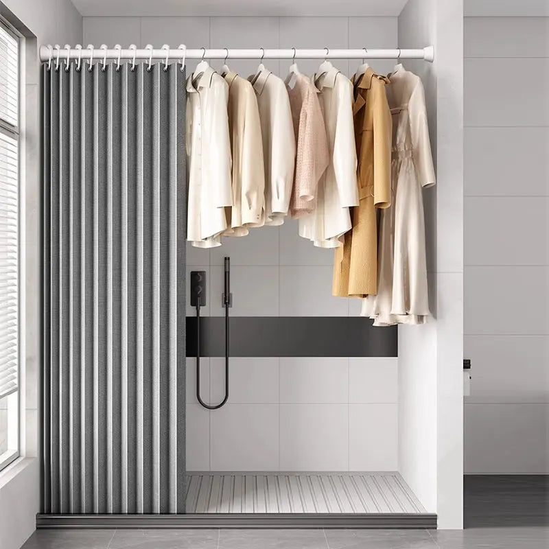 rideau douche gris moderne rayures verticales crochet minimaliste polyester opaque 100x180cm