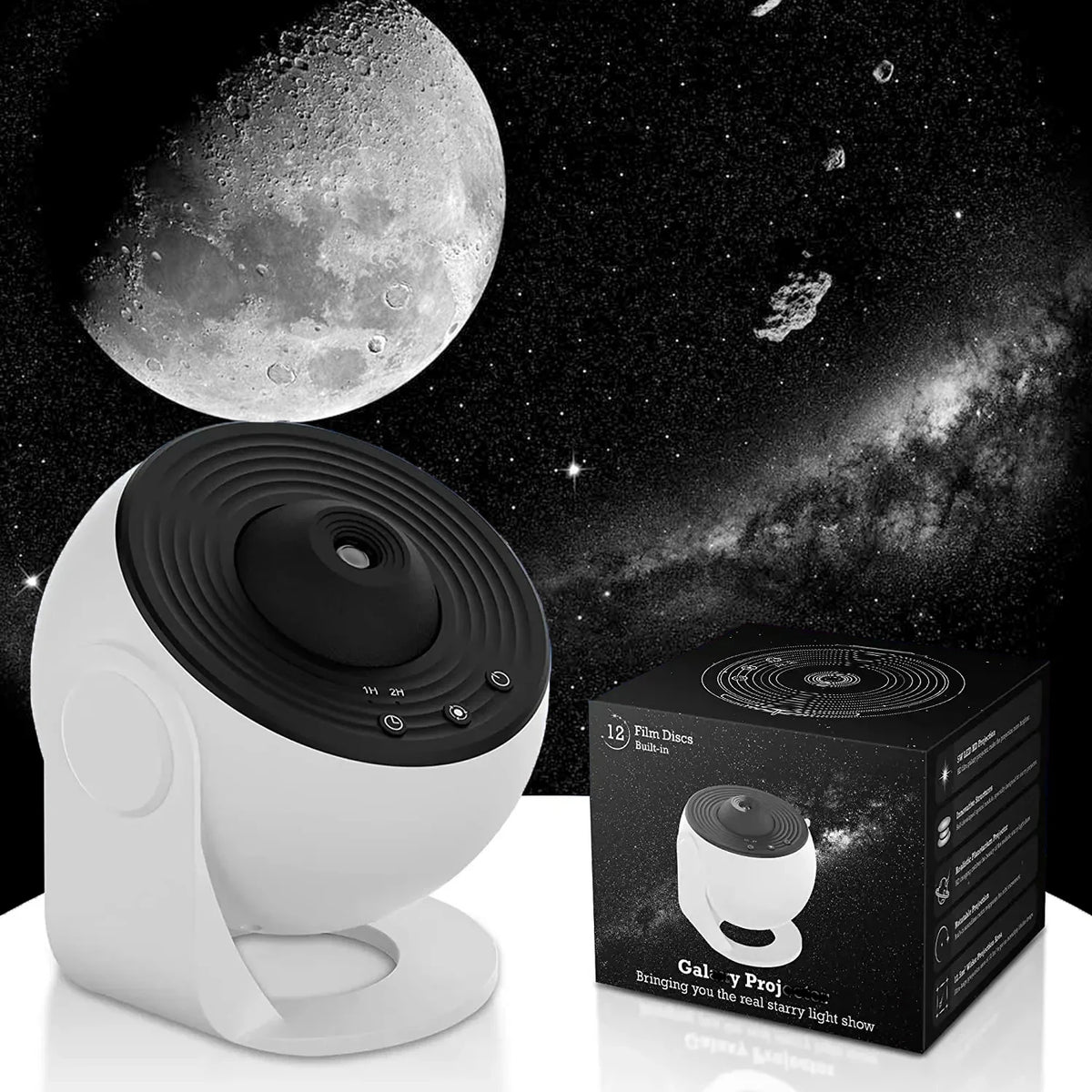 projecteur d'étoiles veilleuse led blanc noir support rotatif films disc boîtes protection moderne chambre