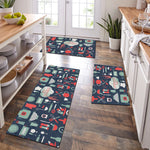 tapis cuisine antidérapant polyester marron bleu noir motif couverts moderneintérieurextérieurplage