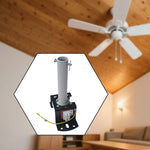 support ventilateur gris noir industriel fixations vis base carrée connecteur électrique câble Jaune