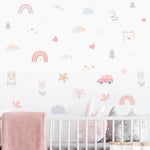 Stickers muraux animaux nuages arc ciel chambre enfant décoration bohème illustrative