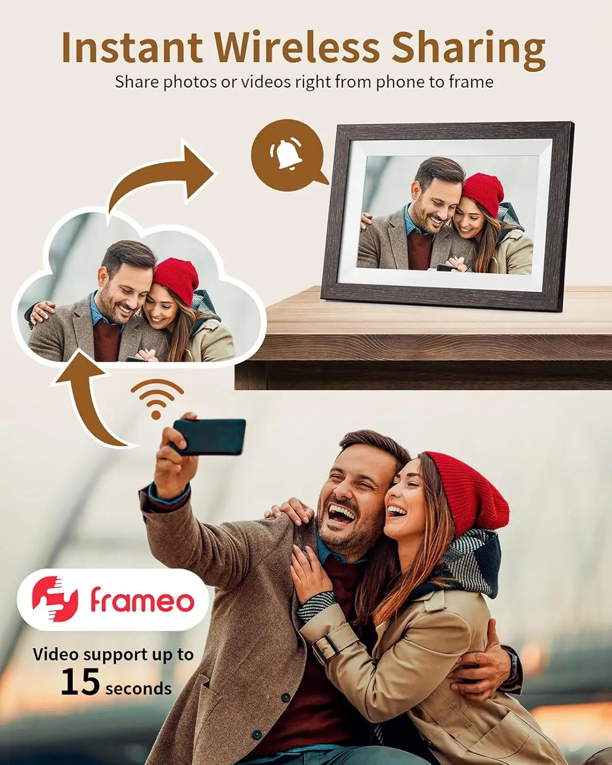 Cadre photo numérique écran tactile 1280x800 32Go Wi Fi résolution haute qualité bois minimalisteécran