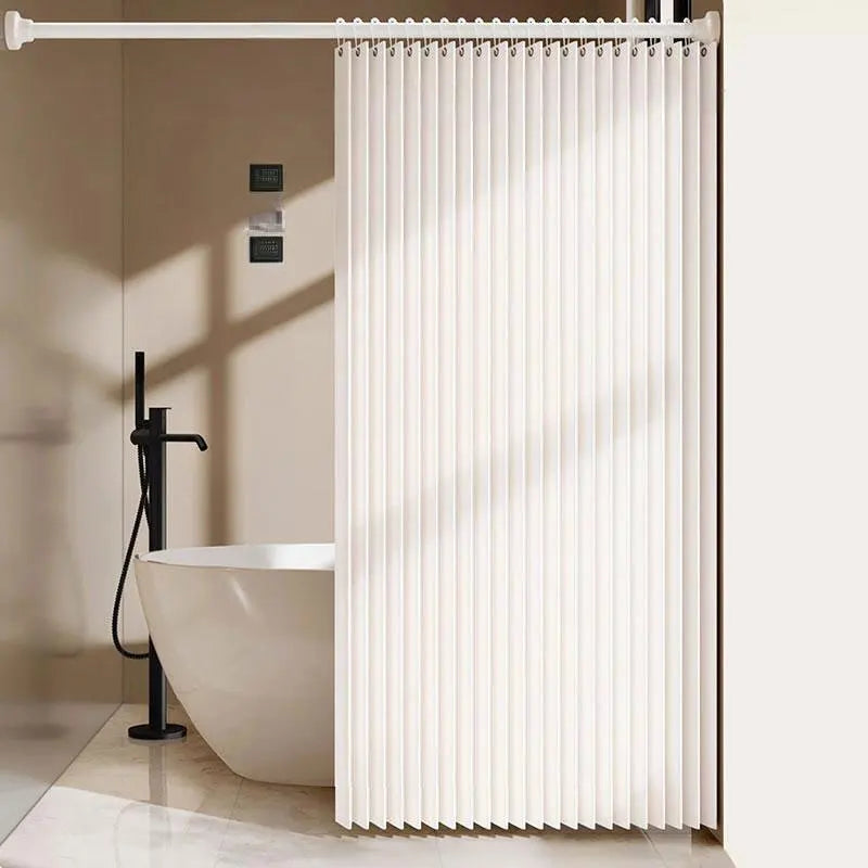 rideau douche pliable blanc rayures verticales clips magnétiques polyester tufté moderne salle bain