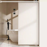 rideau douche pliable blanc rayures verticales clips magnétiques polyester tufté moderne salle bain