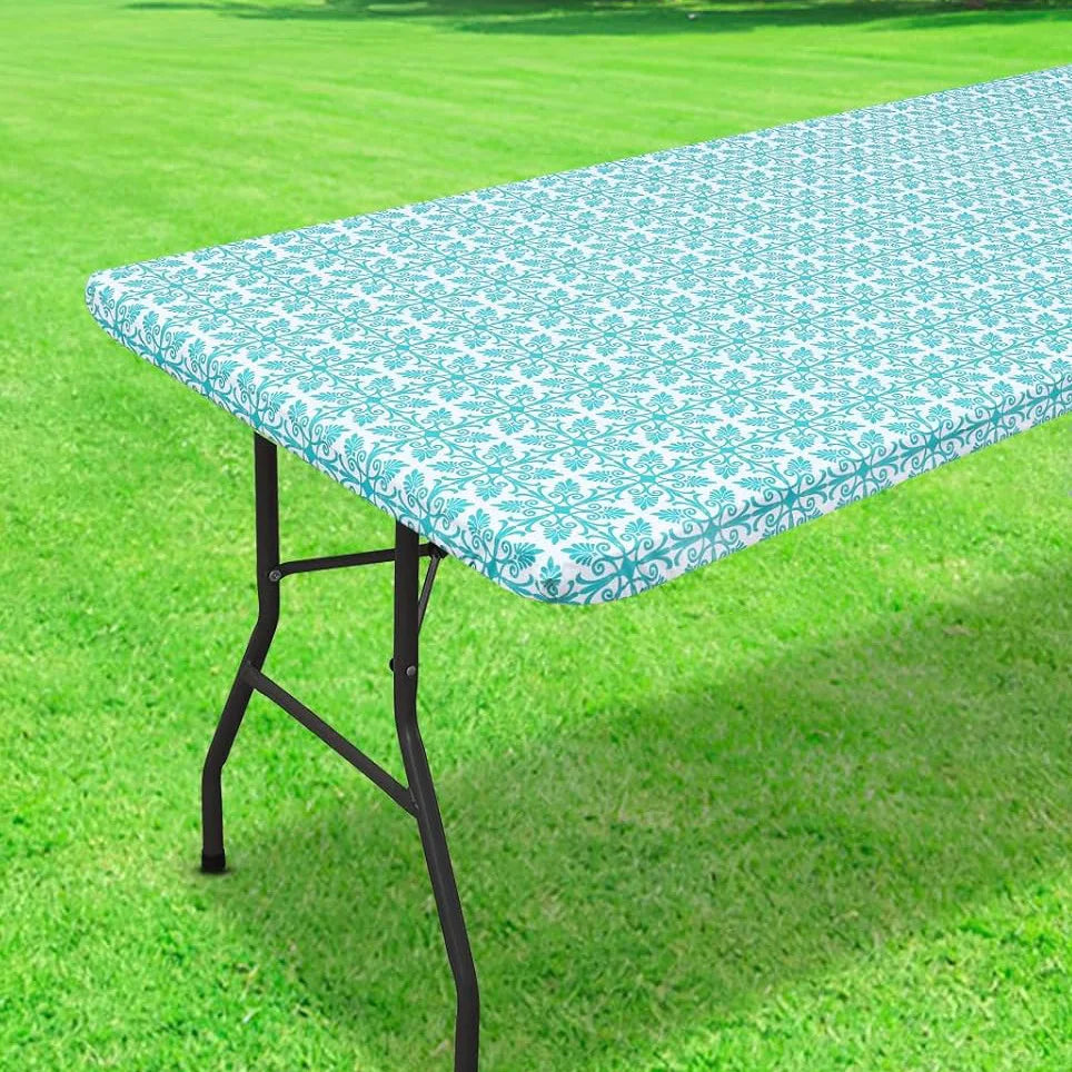 nappe table rectangulaire motif floral gris blanc pvc réutilisable moderne élégante noël camping pique
