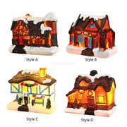 Maison de village de Noël en résine avec lumière LED - Décoration hivernale pour intérieur et bureau