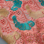 tissu voile dentelle brodée florale rose bleu élégant mariage soirée prom