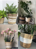 paniers rangement boho blanc rayures naturel bordure noire pliables stockage maison jardin