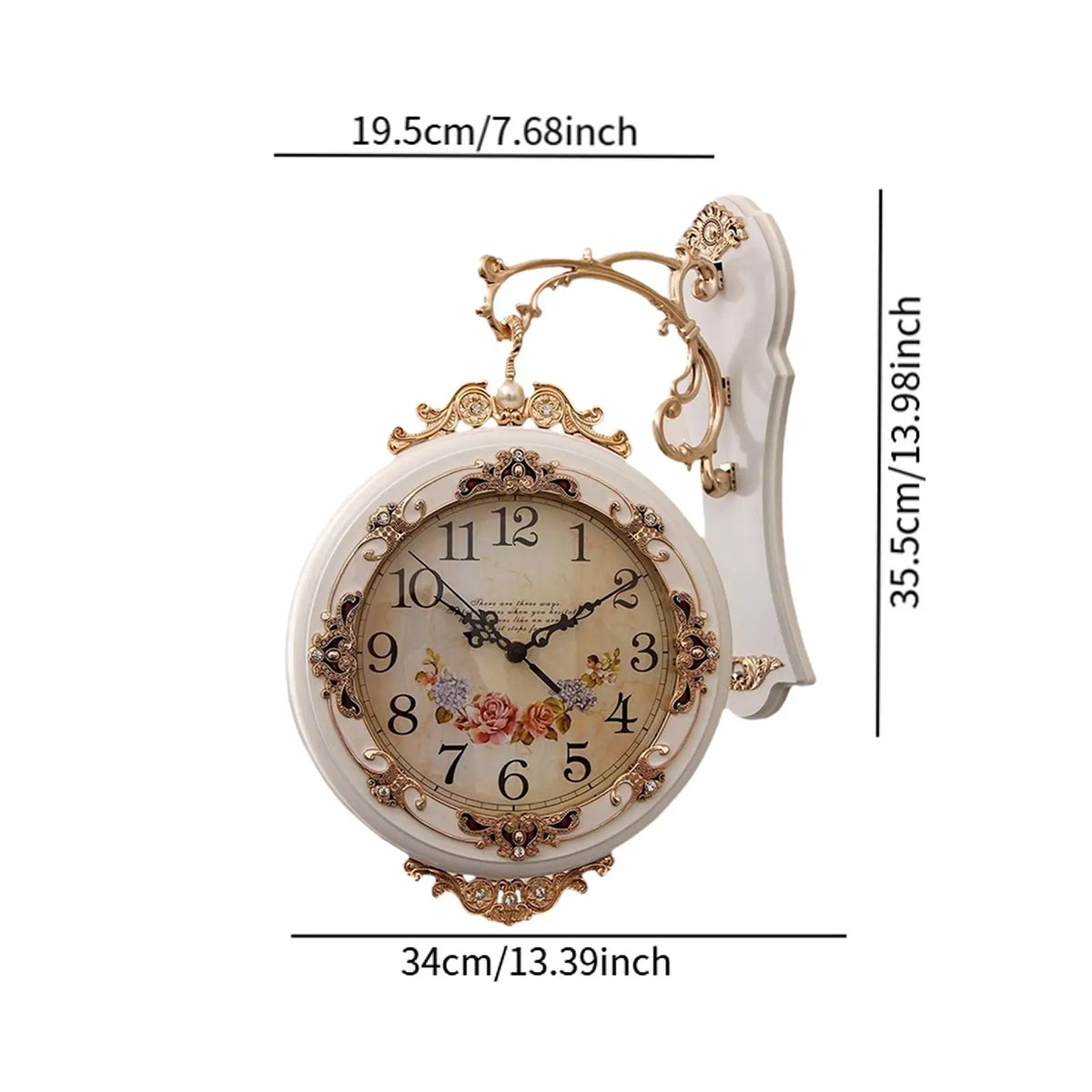 horloge murale double face vintage ornée fleurs chiffres romains blanc marron doré farmhouse decoration