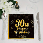 serviettes jetables anniversaire noires dorées ornementations élégantes fêtes confettis ballons cadeaux 20 pièces