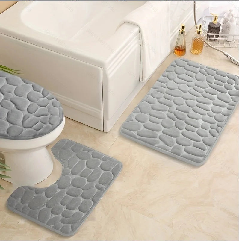 tapis bain gris bleu rose violet texture cailloux moderne antidérapant