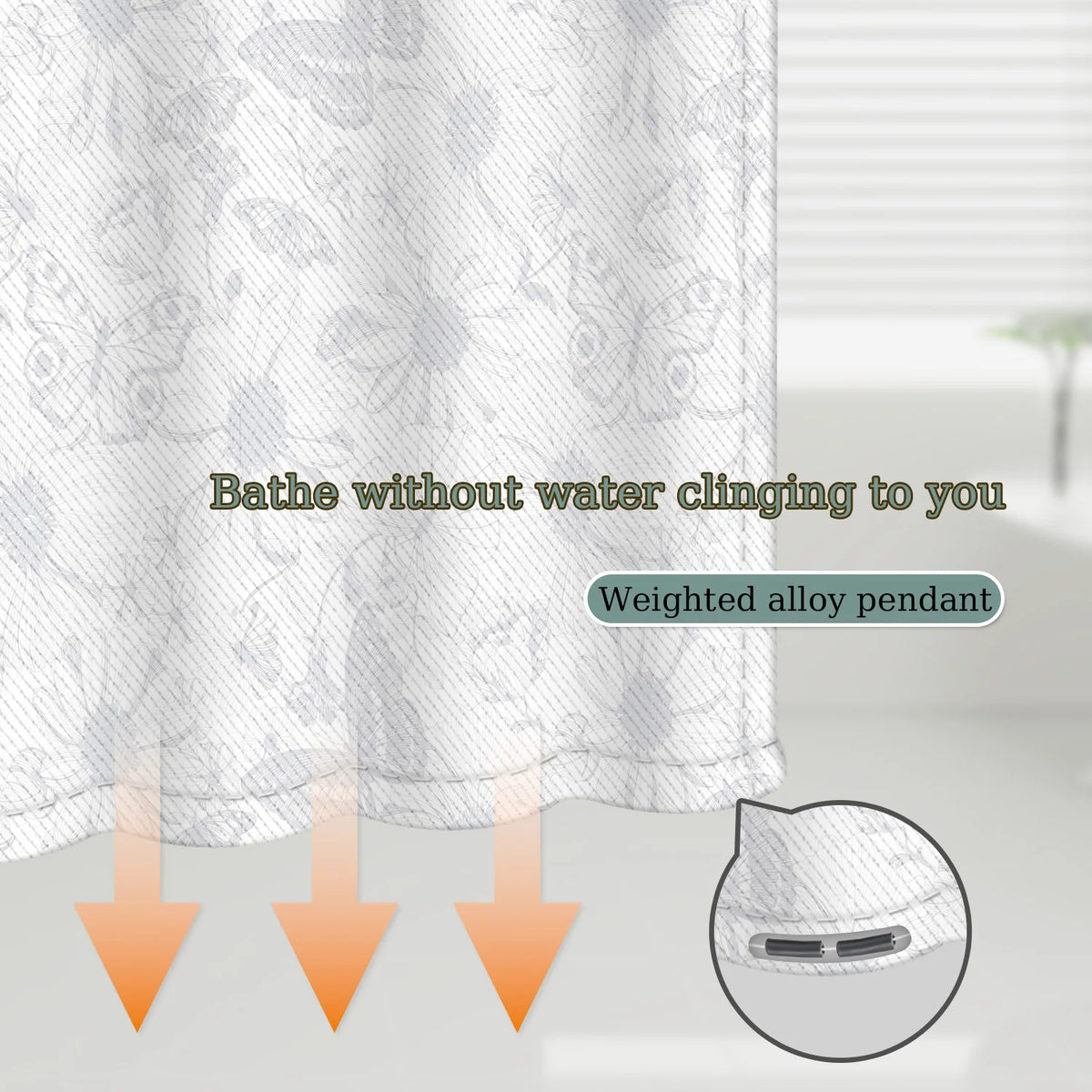 rideau douche moderne papillons colorés blanc vert noir opacité polyester texturé