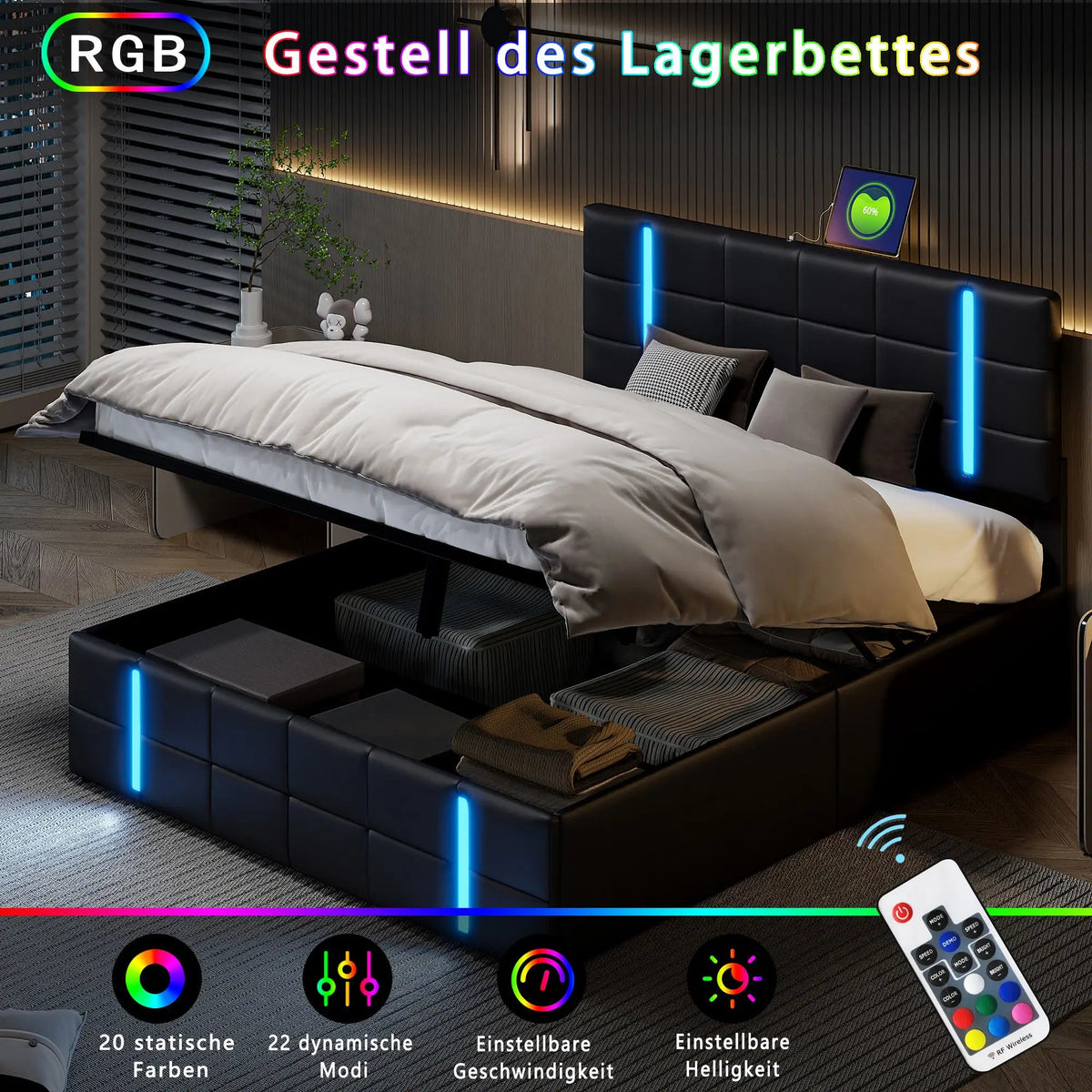Télécommande RF pour contrôler les couleurs et modes d'éclairage LED du lit