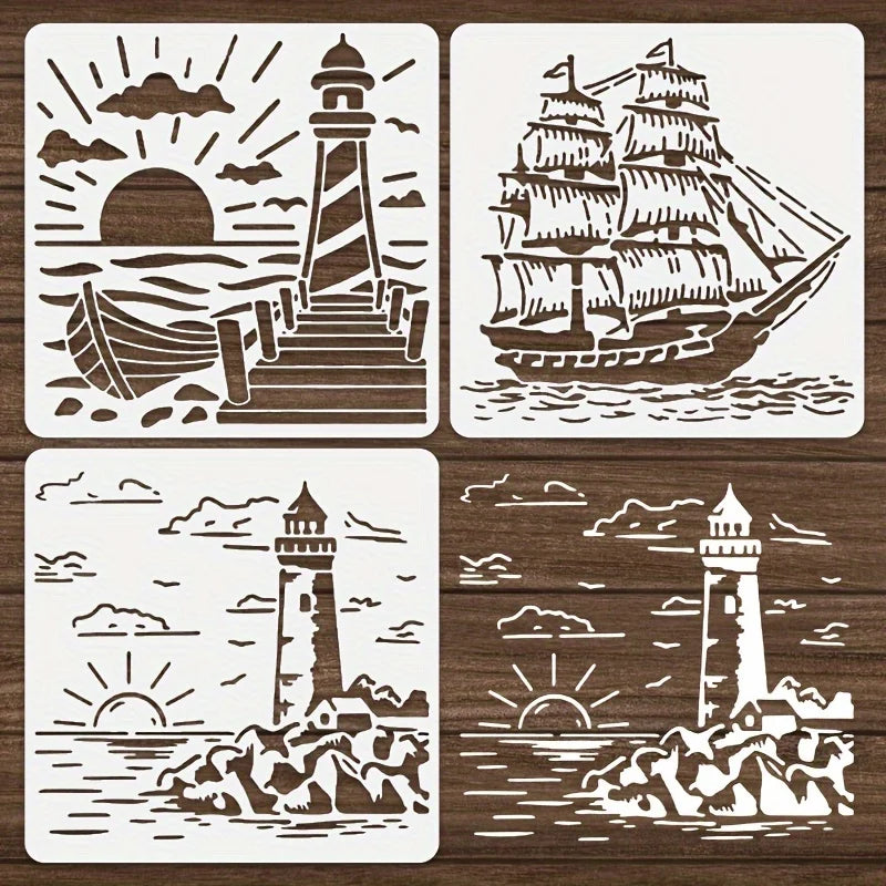 stencils peinture marins phare bateau vintage blanc art mural bricolage décorationintérieur