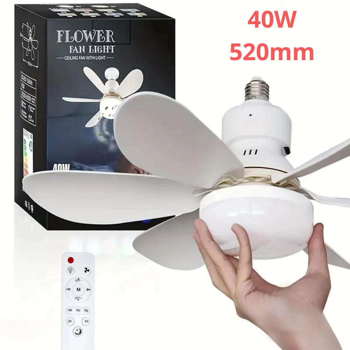 ventilateur led lumière blanc moderne télécommande 52cm 40w contemporain
