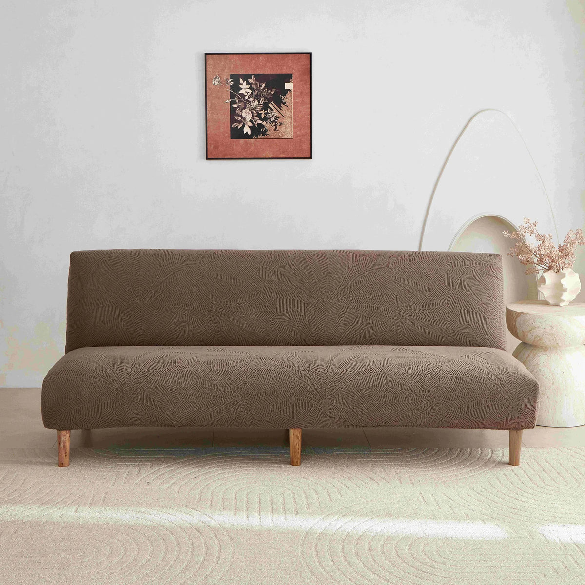 housse canapé lit couverture polyester feuilles palmier moderne gris opaque lavable machine