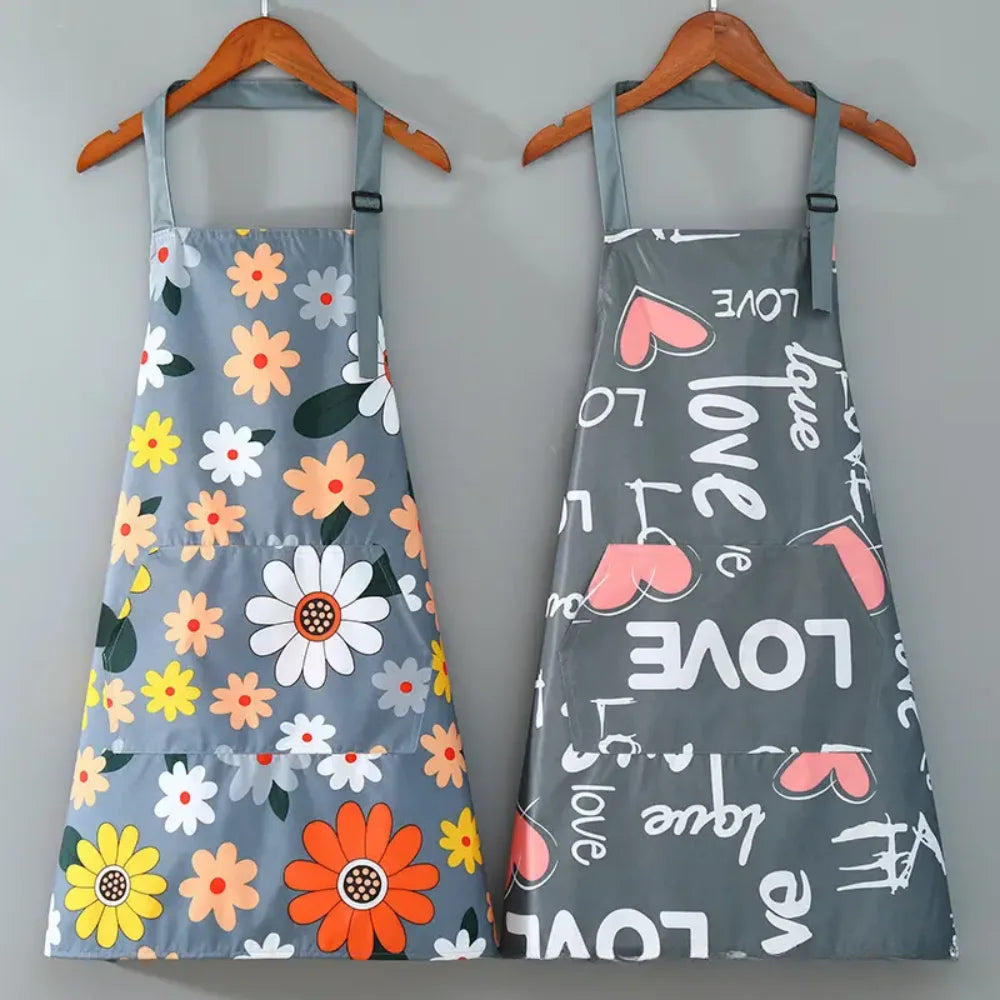 tablier cuisine imperméable fleuré love poches élégants moderne polyesteversible adjustable