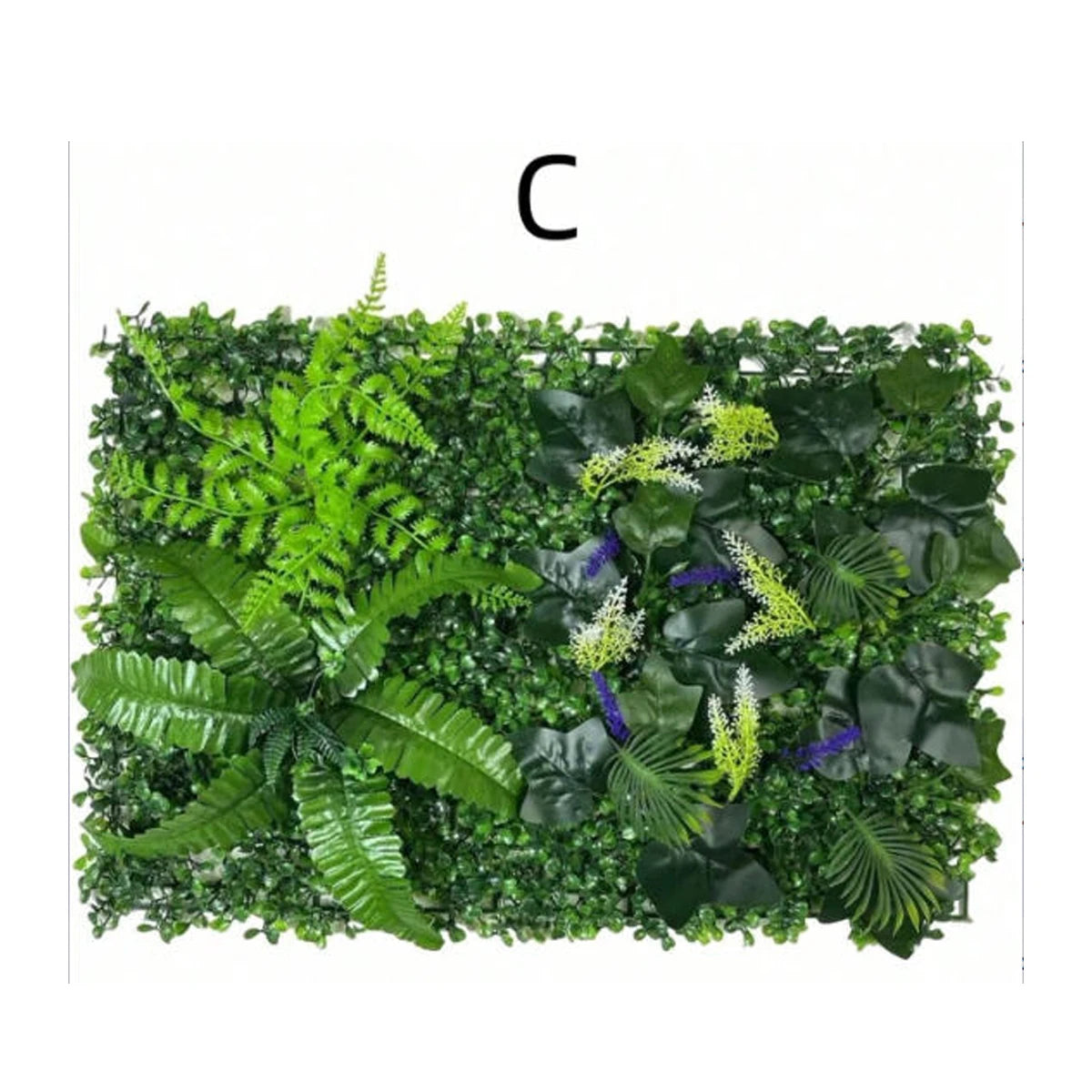 panneau végétal artificiel feuilles diverses fleurs blanches moderne décoration extérieure herbe verte opacité naturelle