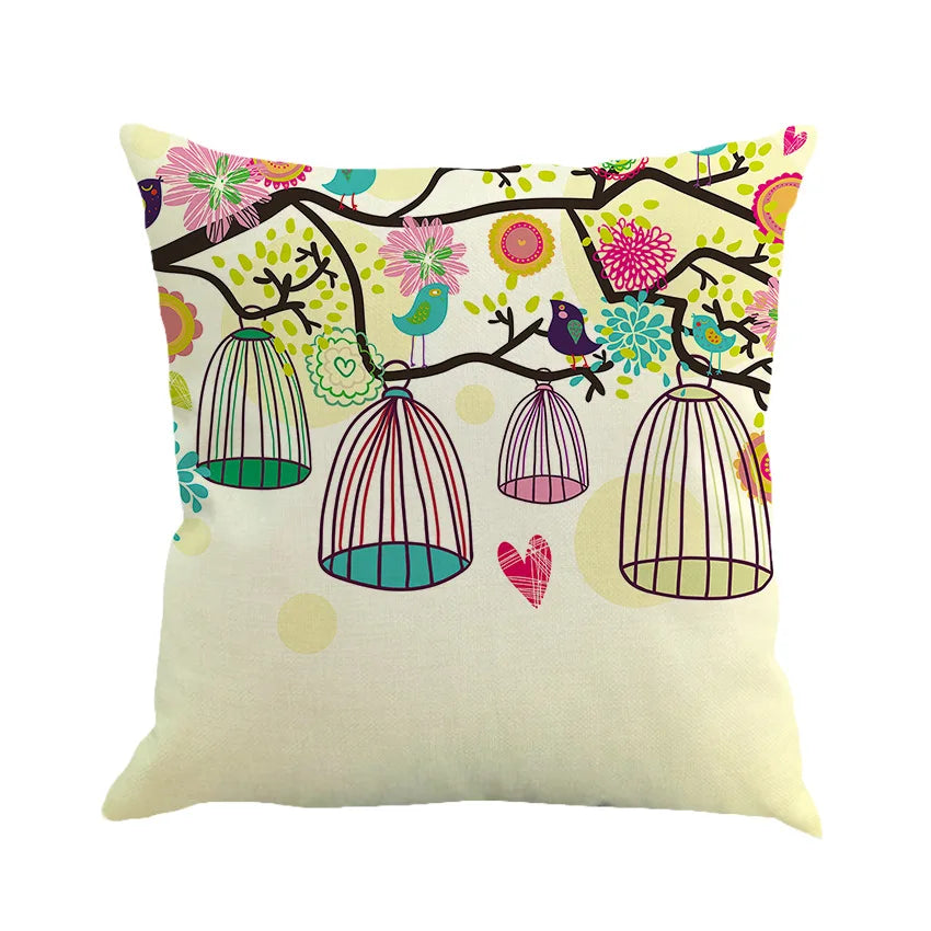 coussin décoratif beige imprimé oiseaux mignons moderne textile maison chambre salon confortable