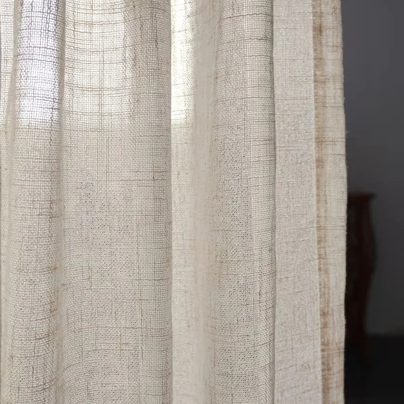 rideau semi transparent tissu lin classique motif maille fine couleur beige clair