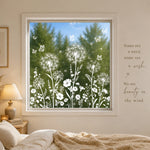 décoration fenêtre autocollant pissenlit fleurs papillons champêtre floral 40x60cm translucent blanc vert