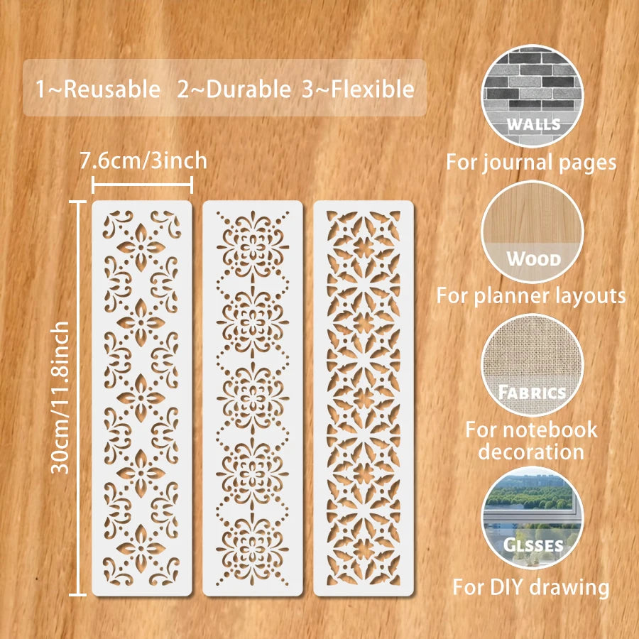 stencils blancs floraux opaques peinture murale artisanale décoration diy 7.6cm 30cm