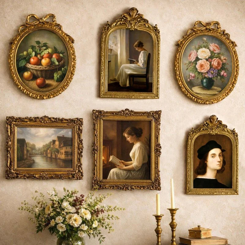 cadres decoratifs or noir classique baroque fleurs paysages portraits details floraux clips vases bougies