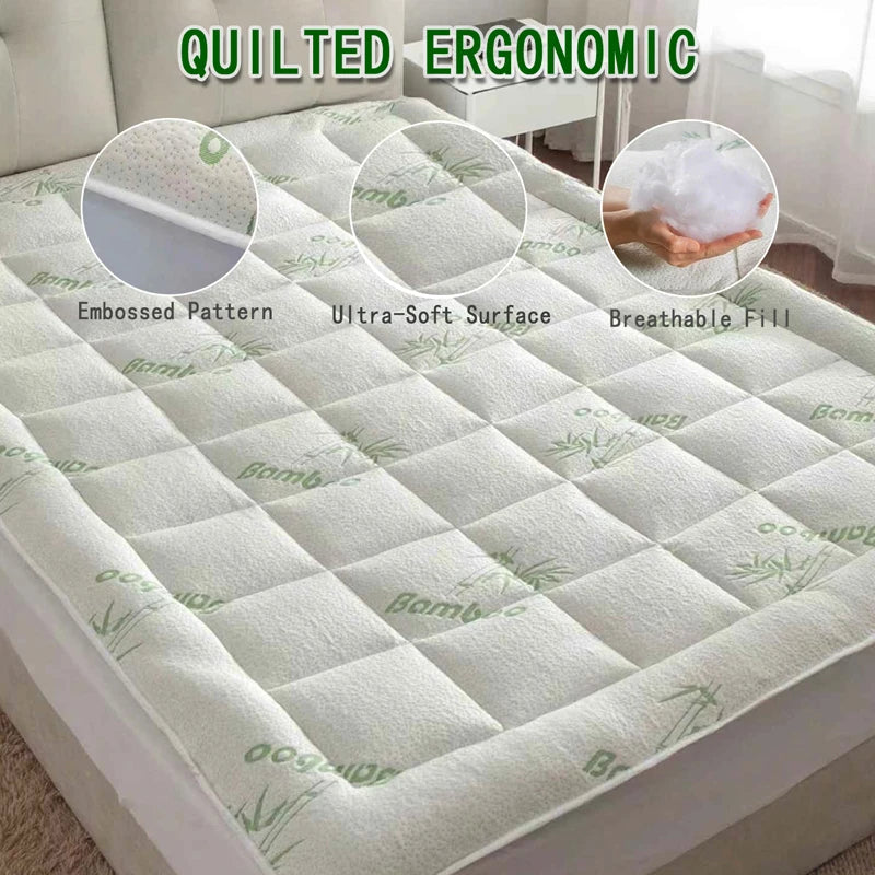 surmatelas blanc doux rayures bambou non slip 21 éponge quatre saisons polyester