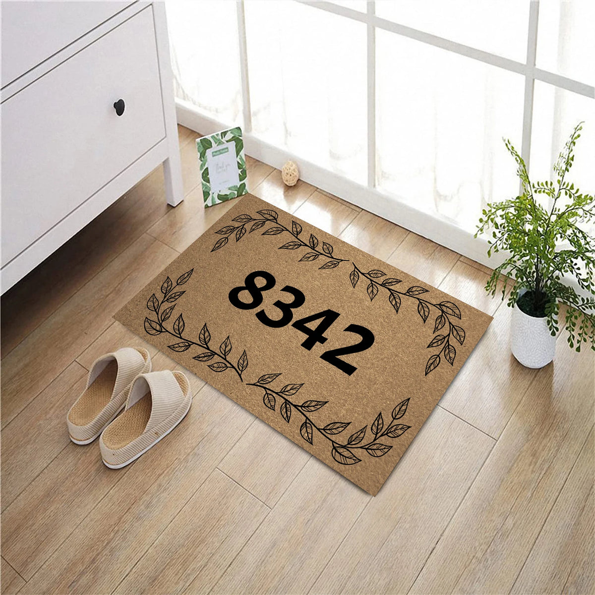 tapis d'entrée marron clair motif floral antidérapant résistant intempéries porte extérieur classique rustique