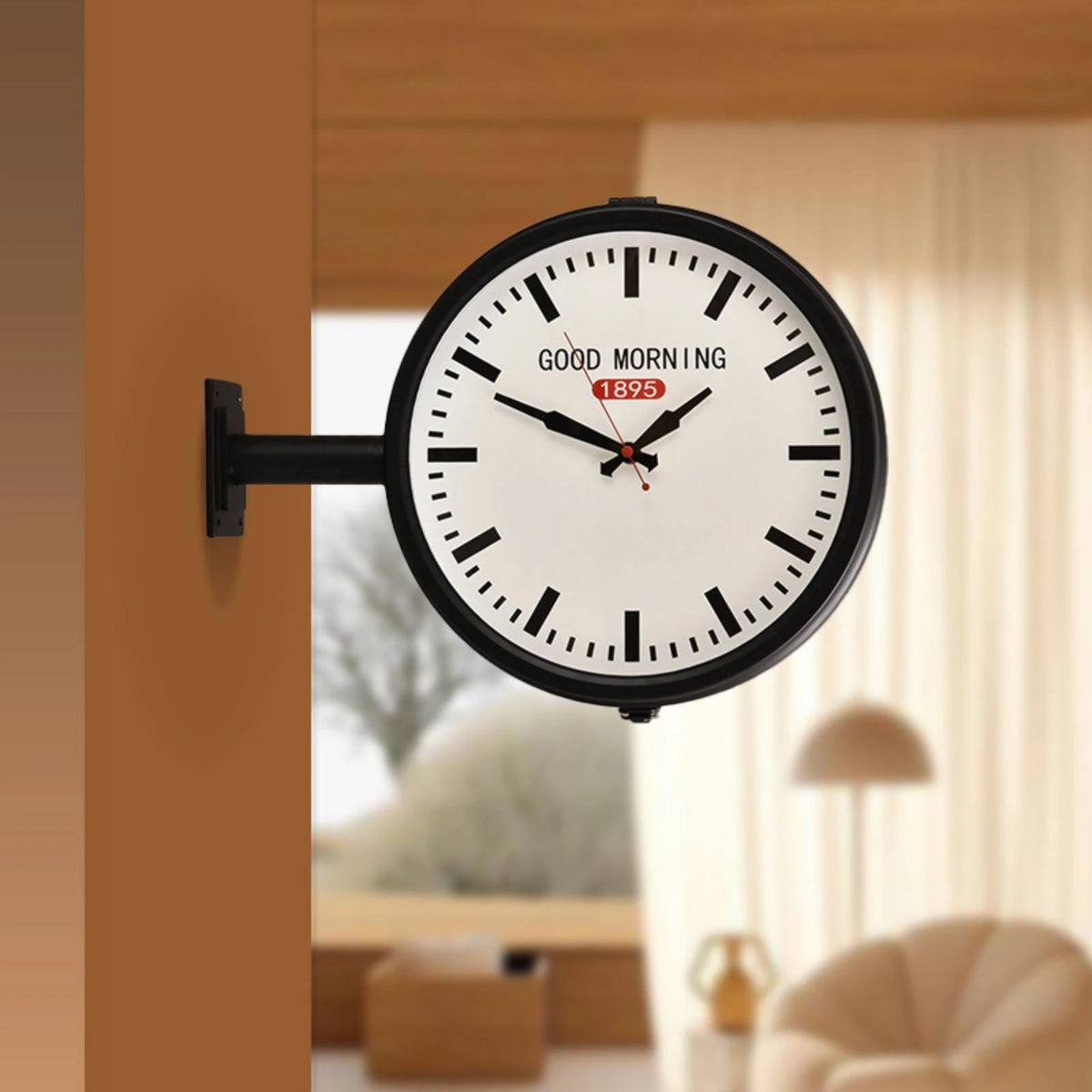 horloge murale double face industrielle noir blanc salle salon decoration quartz métal aiguille moderne