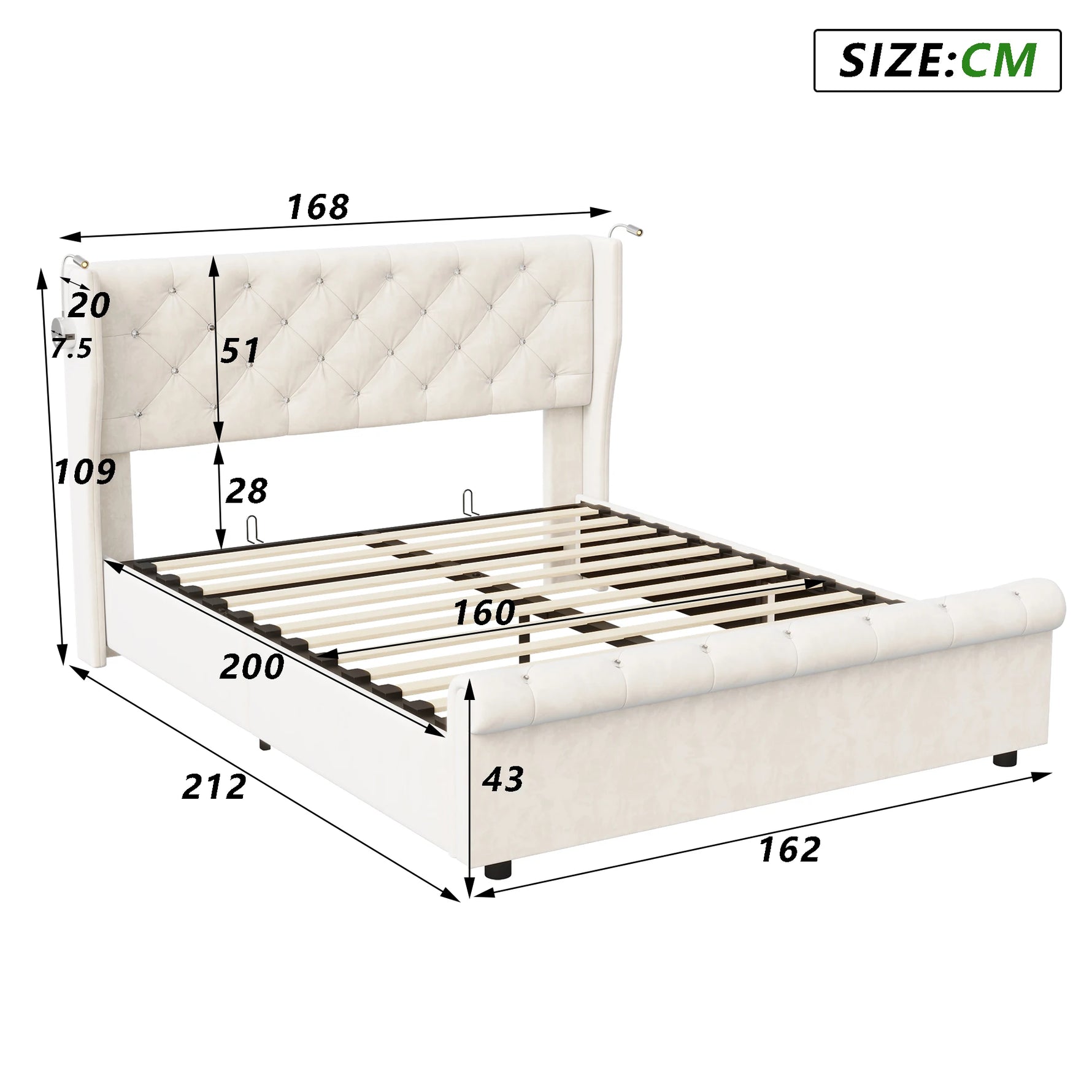 Détail du capitonnage en losanges et des clous décoratifs sur le lit