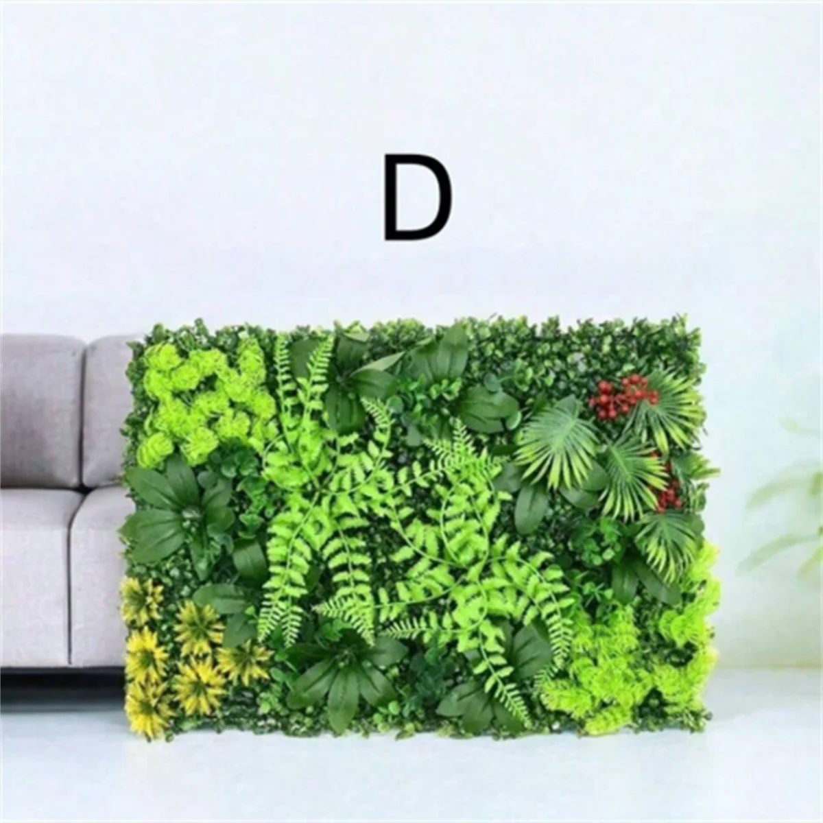 panneau végétal artificiel feuilles diverses fleurs blanches moderne décoration extérieure herbe verte opacité naturelle
