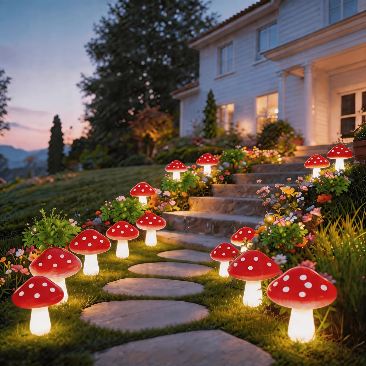 lumière solaire champignon 10 20 led bleu vert rouge orange points blancs moderneextérieurDecorationNoël