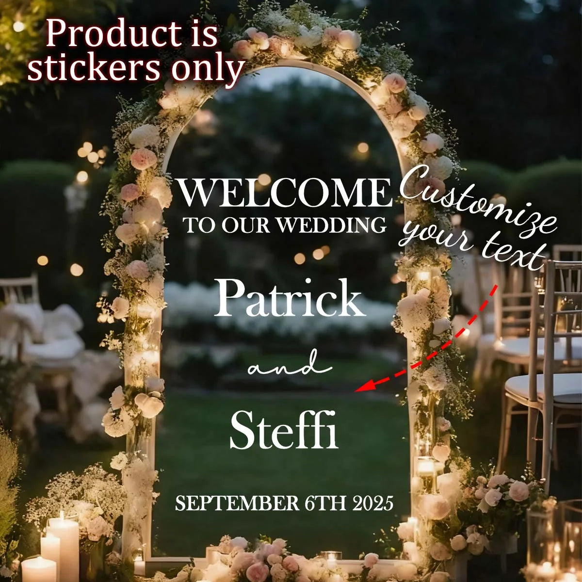 sticker personnalisable blanc noir lettrage classique miroir mariage texte opaqué 20cm 30cm 40cm 50cm