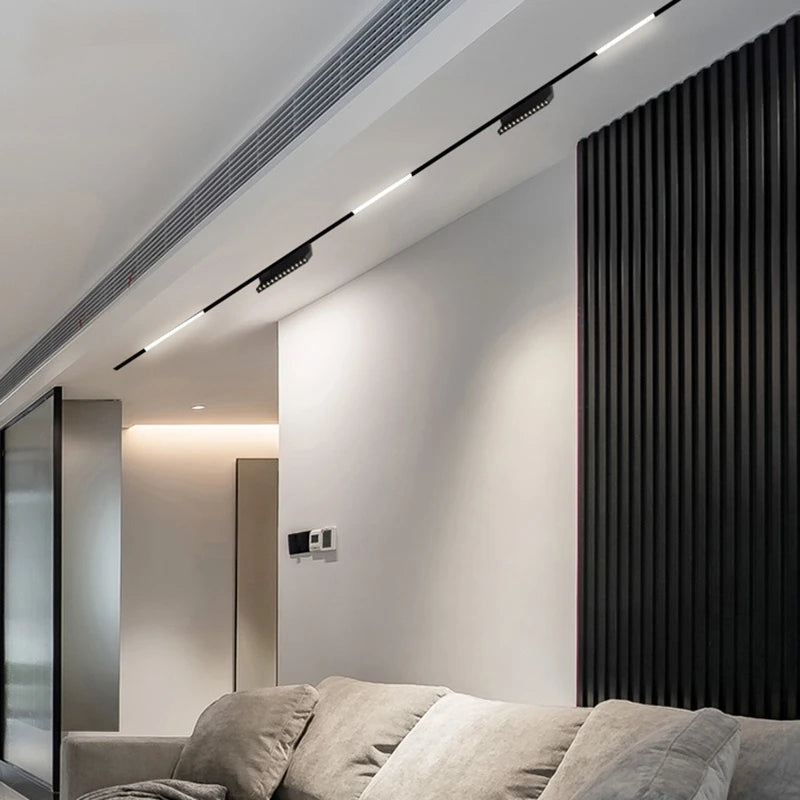 système éclairage led rail moderne noir barres lumineuses spots connecteurs dimmable 48v 220v