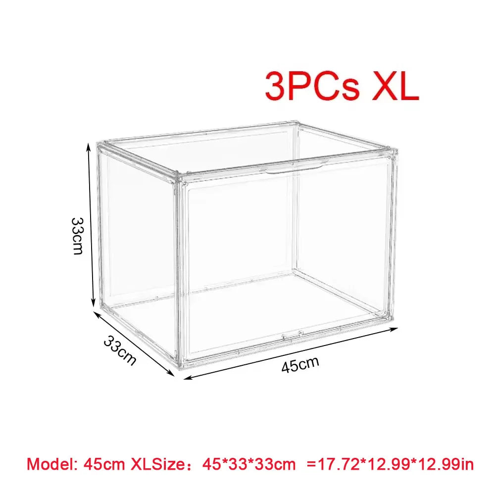 boîtes rangement transparentes grandes capacités poignées divers objets figurines collections livres minimalistes