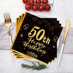 serviettes jetables anniversaire noires dorées ornementations élégantes fêtes confettis ballons cadeaux 20 pièces
