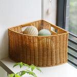 panier rangement tressé marron clair rustique poignées intégrées grande capacité organisation maison livres magazines