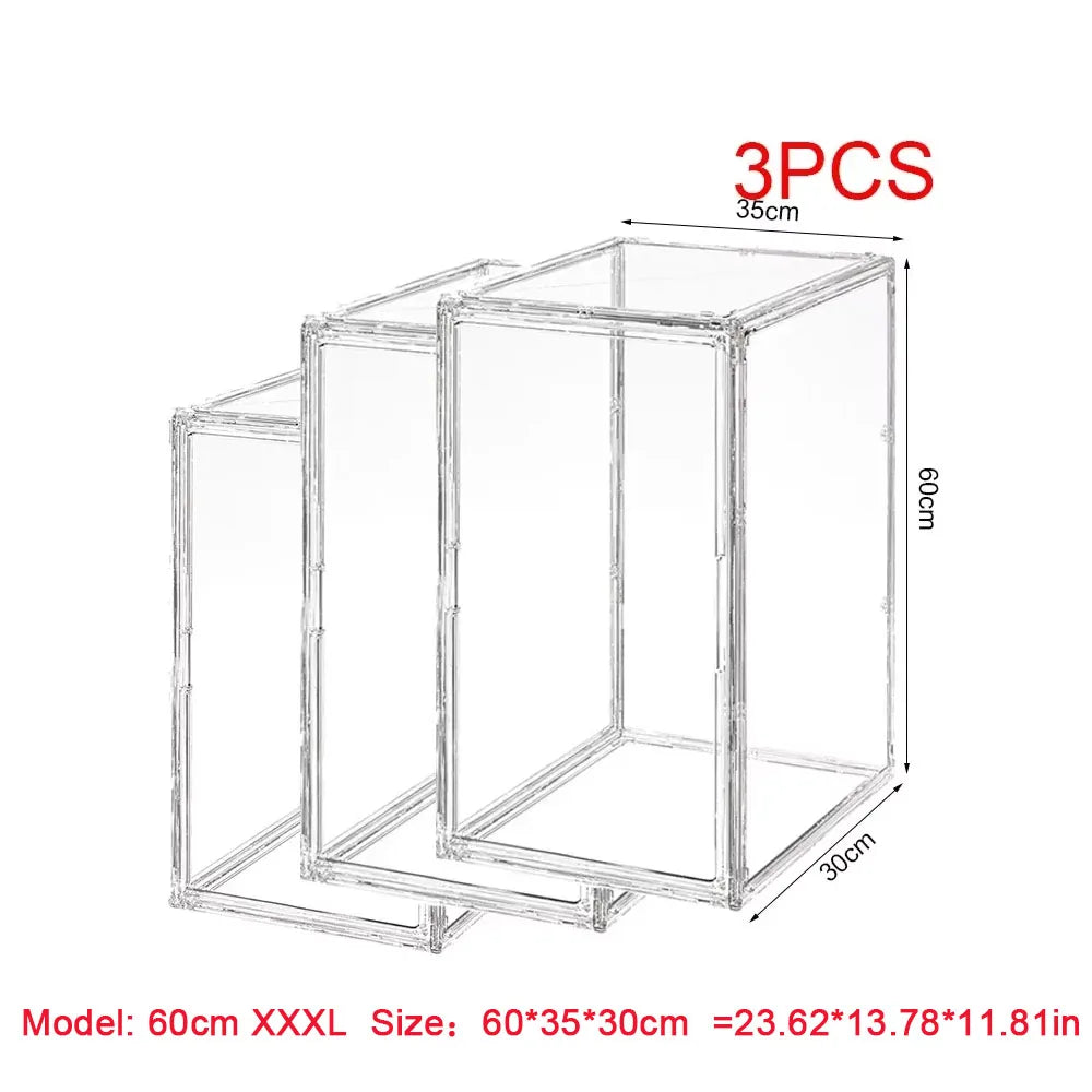 boîtes rangement transparentes grandes capacités poignées divers objets figurines collections livres minimalistes