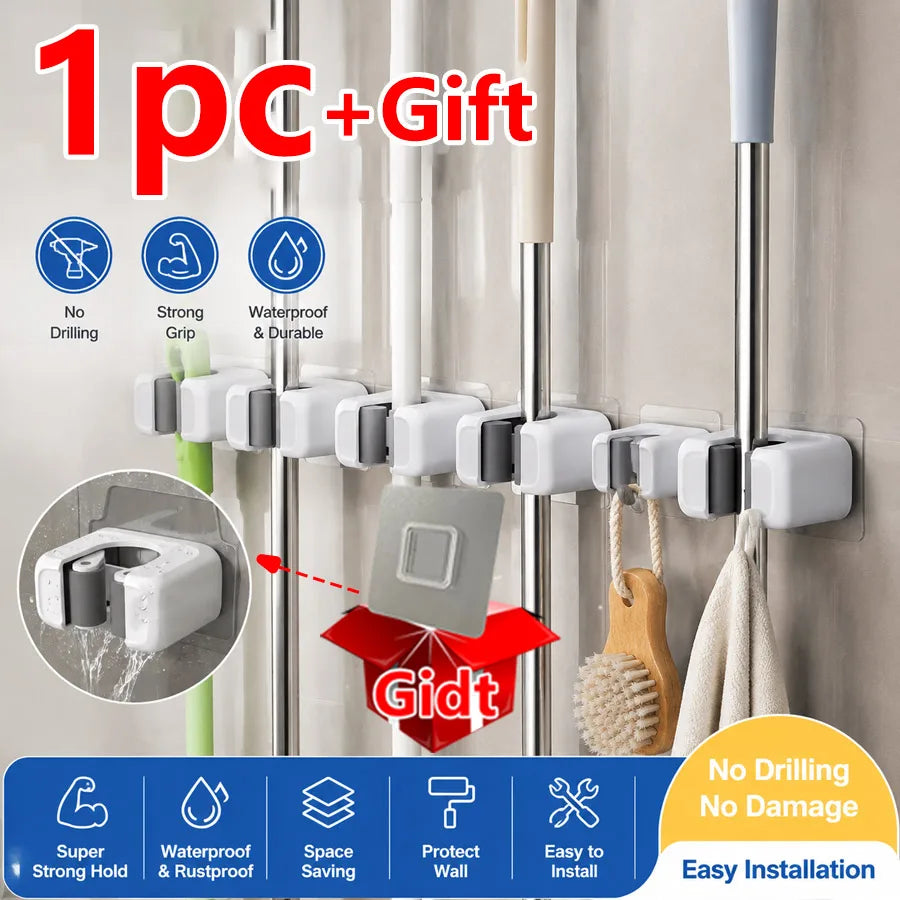 porte mop porte balai support adhésif mural réutilisable moderne utilitaire salle bain cuisine garage