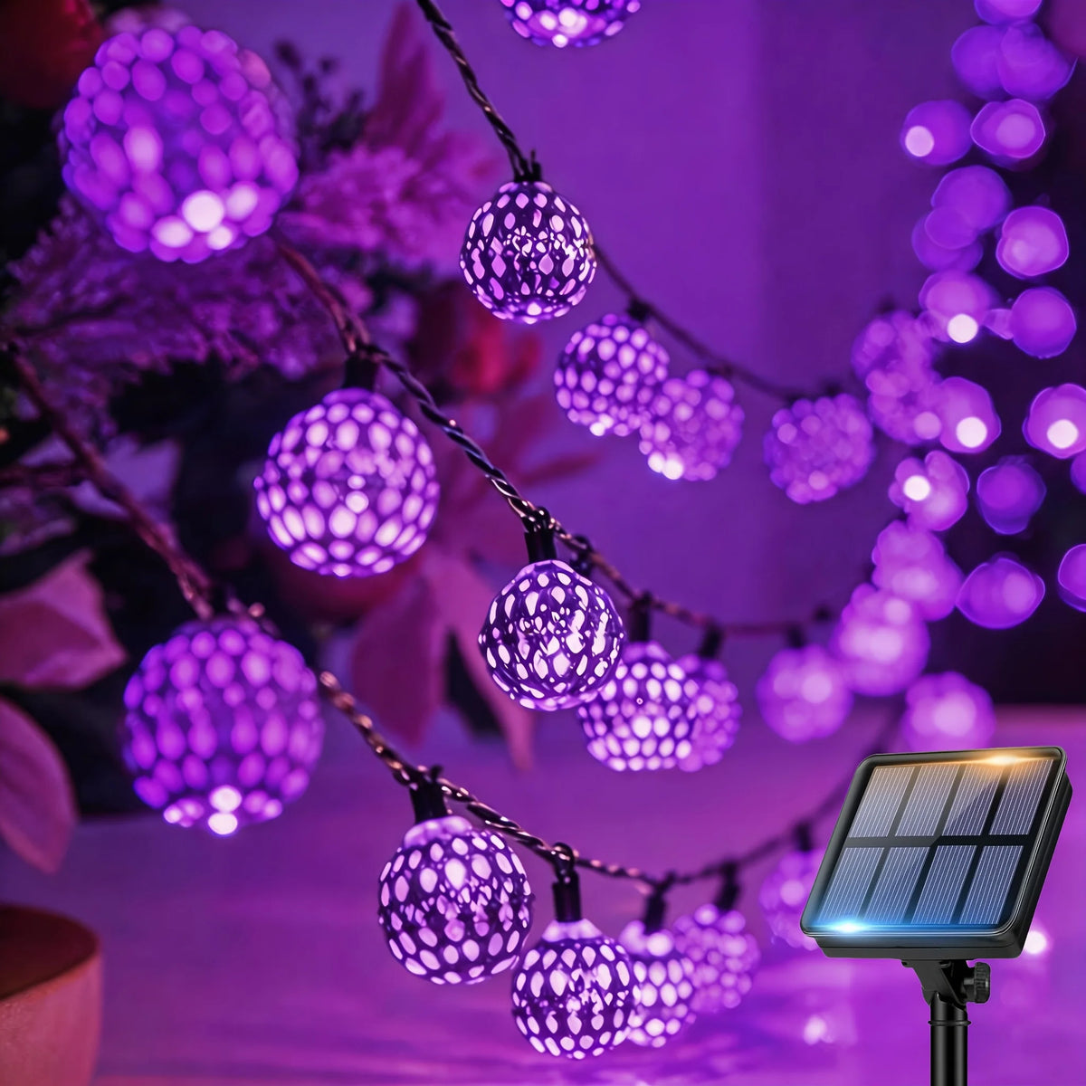 guirlande lumineuse multicolore géométriques clips panneau solaire intégré moderne jaune vert bleu violet rose