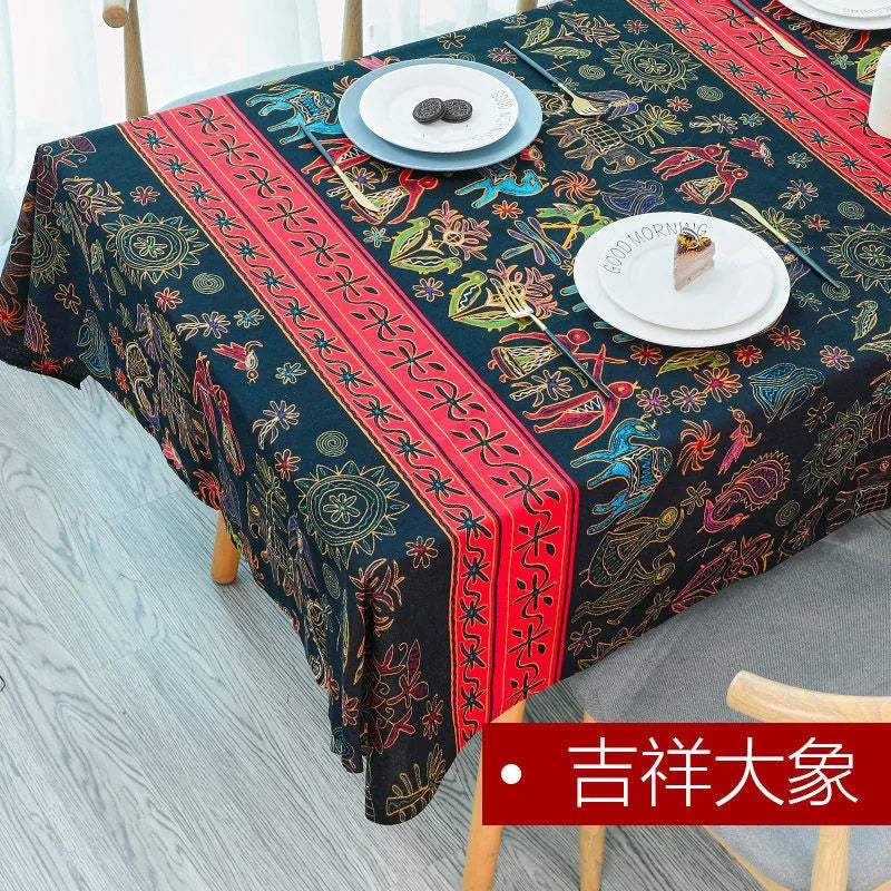 tapis lin ethnique motifs floraux géométriques bohème coloré table nappe