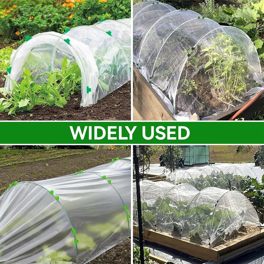 structures tunnel jardinage arceaux support plantes noir vert blanc transparent filets opaques clips verts