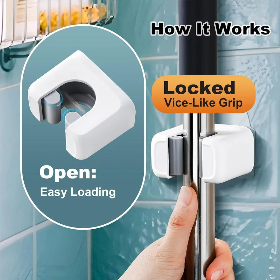 porte mop porte balai support adhésif mural réutilisable moderne utilitaire salle bain cuisine garage