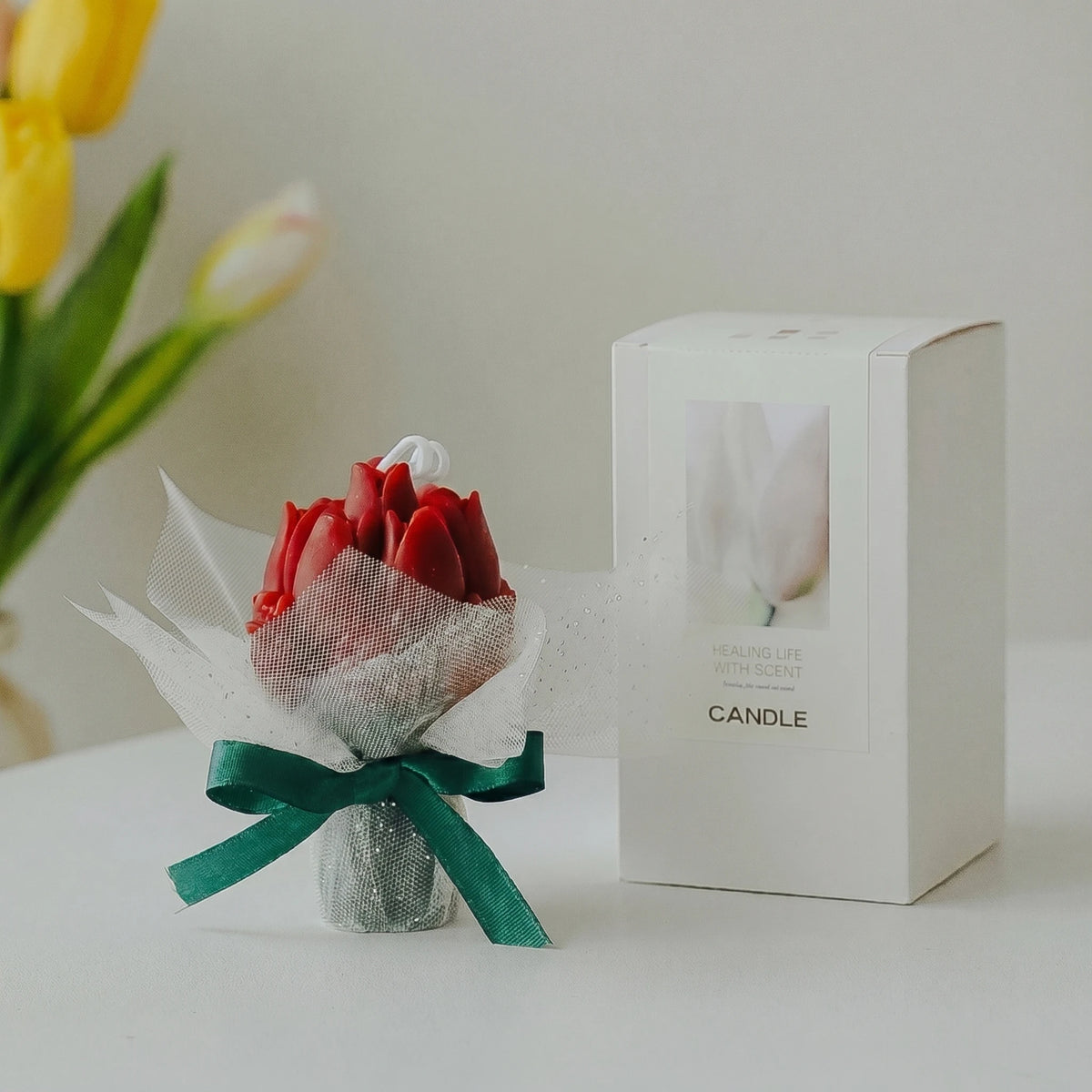 bougie parfumée tulipes relief rouge jaune rose blanc cire soja aromathérapie décoration romantique