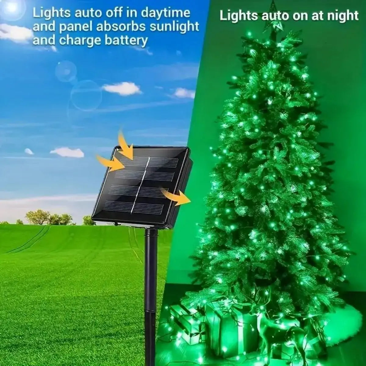 guirlande lumineuse solaire vert moderne modes d'éclairage ip65 led points lumineux panneau solaire sans