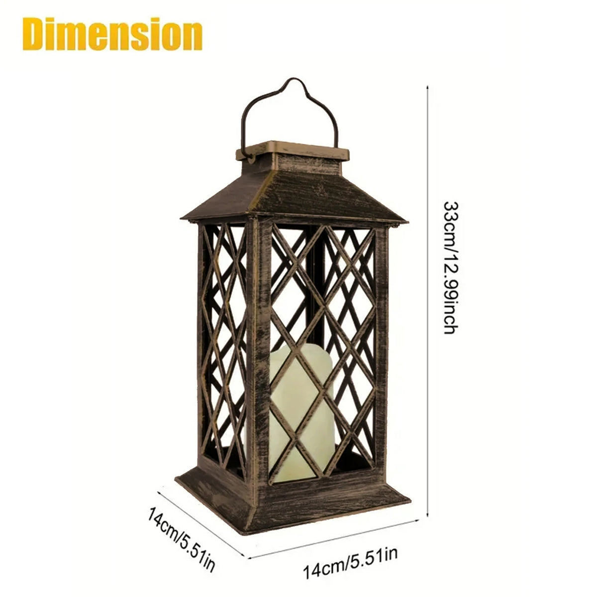 lanterne solaire marron grille vintage annuel métallique autoactivation énergie solaire extérieure jardin patios